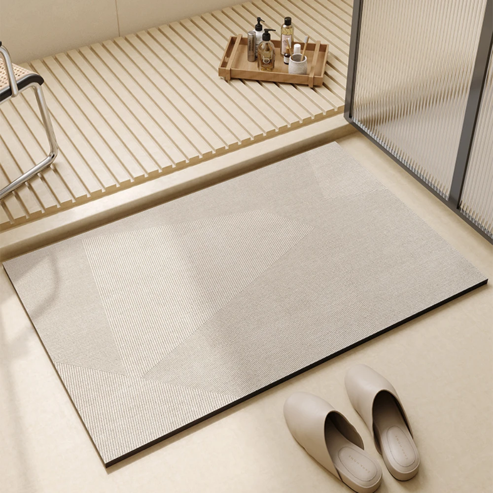 Bamboo Bath Mat - Hellbraune Geometrische Linien Diatomeenerde-Badematte Rutschfest Schnelltrocknend