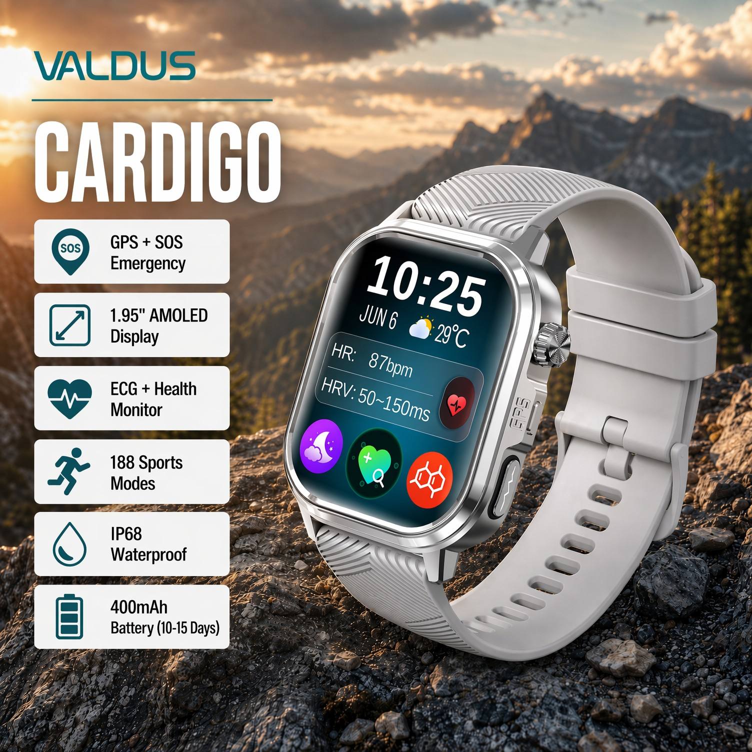 Health & Wellness Unlimited - VALDUS CARDIGO Herren Damen EKG Gesundheits-Smartwatch